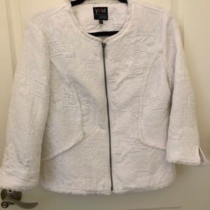 White Embossed Front Zip Short Jacket